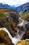 The waterfall Voringfossen and the river flowing through the gorge