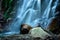 Waterfall white water stream falling from mountains at day long exposure