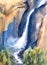 Waterfall Yosemite Falls Landscape Watercolor Hand Painted Illustration