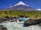 Waterfalls in front of Volcano Osorno Chile
