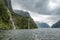 Waterfalls in Milford Sound in New Zealand