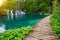 Waterfalls and pathway in the Plitvice National Park, Croatia