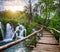 Waterfalls and pathway in the Plitvice National Park, Croatia