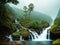 Waterfalls in the rain Incorporate a foreground element made with generative ai
