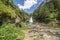 Waterfalls of the river Ara in the Ordesa valley on a sunny day