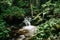 Waterfalls on the river Bila Opava,Jeseniky Mountains,Czech Republic.Deep valley,lush green forest,numerous cascades,rock