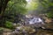 Waterfalls in white oak canyon in shenandoah national park near Front Royal, Virginia on a rainy spring day