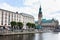 Waterfront of Alster Lake and Rathaus in Hamburg