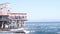 Waterfront beachfront cafe on piles or pillars, Monterey beach, California coast