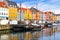 Waterfront buildings and ships along Nyhavn canal, Copenhagen, Denmark