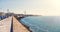 The waterfront of Cadiz city in Spain with a view of the boardwalk along the sea in Sunny day. The horizontal frame.