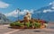 Waterfront fountain in beautiful village Limone Sul Garda.