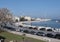 Waterfront of Lungomare Imperatore Augusto street in Bari, Italy with harbour in the background