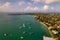 Waterfront mansions Miami Key Biscayne with boats in water