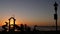 Waterfront playground. Children play, sunset ocean beach. Beachfront recreation area. California USA