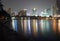 Waterfront walkway and colored light night