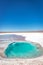 A waterhole with salt around it in blue sky day - amazing colors