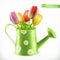Watering can and a bouquet of tulips, spring flowers vector icon