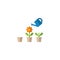 Watering can and flower pot in growing stages vector cartoon clipart.