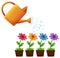 Watering can and flowers in garden