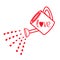 Watering can with red hearts water drops. Love word. Contour line art object. Happy Valentines Day sign symbol. Greeting card. Fla