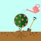 Watering can sprays water drops. Grow tree from the seed tree. Sprout, sapling with shovel, spade.