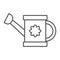 Watering can thin line icon, tool and gardening, pot sign, vector graphics, a linear pattern on a white background.