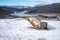 Watering hole by a lake in the snowy mountains