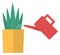 Watering houseplant icon. Green plant with watering can