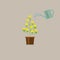 Watering money tree. Money growing on tree. Money growth, making money, investment, profit, financial management concept