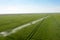 Watering system in the field. An irrigation pivot watering a field.