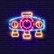 Watering timer mechanical neon icon. Irrigation system, watering system, hose and accessories glowing signs. Vector illustration