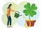 Watering to improve luck. Vector illustration.