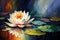 Waterlily Flower on Green Leaves Acrylic Painting