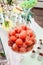 Watermelon balls on the table on wedding candybar