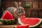 Watermelon Bliss with a Charming Bunny: An Irresistible Scene of Cuteness