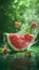 Watermelon bliss Splashing water on watermelon, vibrant green backdrop