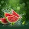 Watermelon bliss Splashing water on watermelon, vibrant green backdrop
