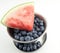 Watermelon And Blueberries In A Silver Bowl