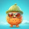 watermelon character wear sun glasses in ocean background ai generated