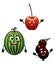 Watermelon, currant and cherry cartoon fruits