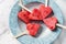 Watermelon in cute heart pieces in cute dish