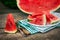Watermelon cuts with cutlery