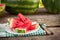 Watermelon cuts and plate with cutlery