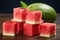 Watermelon Cuts Set, Water Melon Slices, Red Cubes Collection, Square Fruit Parts, Seedless Watermelon