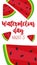 Watermelon Day, August 3. Background with congratulations for the American holiday. Lots of cartoon large and small
