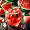 Watermelon drink, mint leaves, sparkling water, chopped watermelon, ice, concept drinks