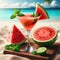 Watermelon drink, mint leaves, sparkling water, chopped watermelon, ice, concept drinks