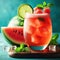 Watermelon drink, mint leaves, sparkling water, chopped watermelon, ice, concept drinks