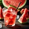 Watermelon drink, mint leaves, sparkling water, chopped watermelon, ice, concept drinks
